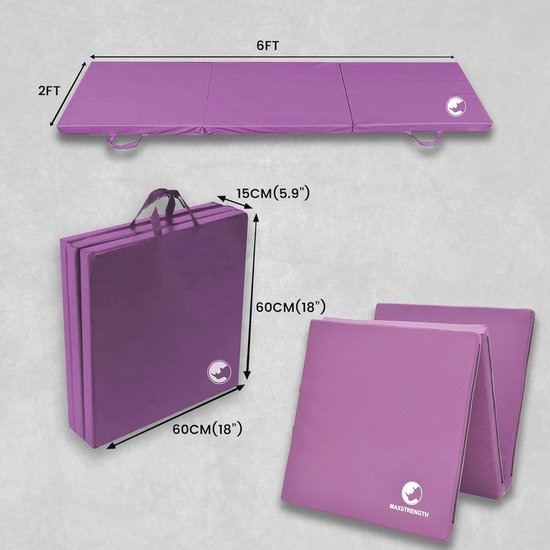 Opvouwbare Gymnastiek Oefenmat 6ft - Hoge Dichtheid Schuim Voor Yoga, Pilates en Workout - Antislip en Draagbaar — afbeelding 3