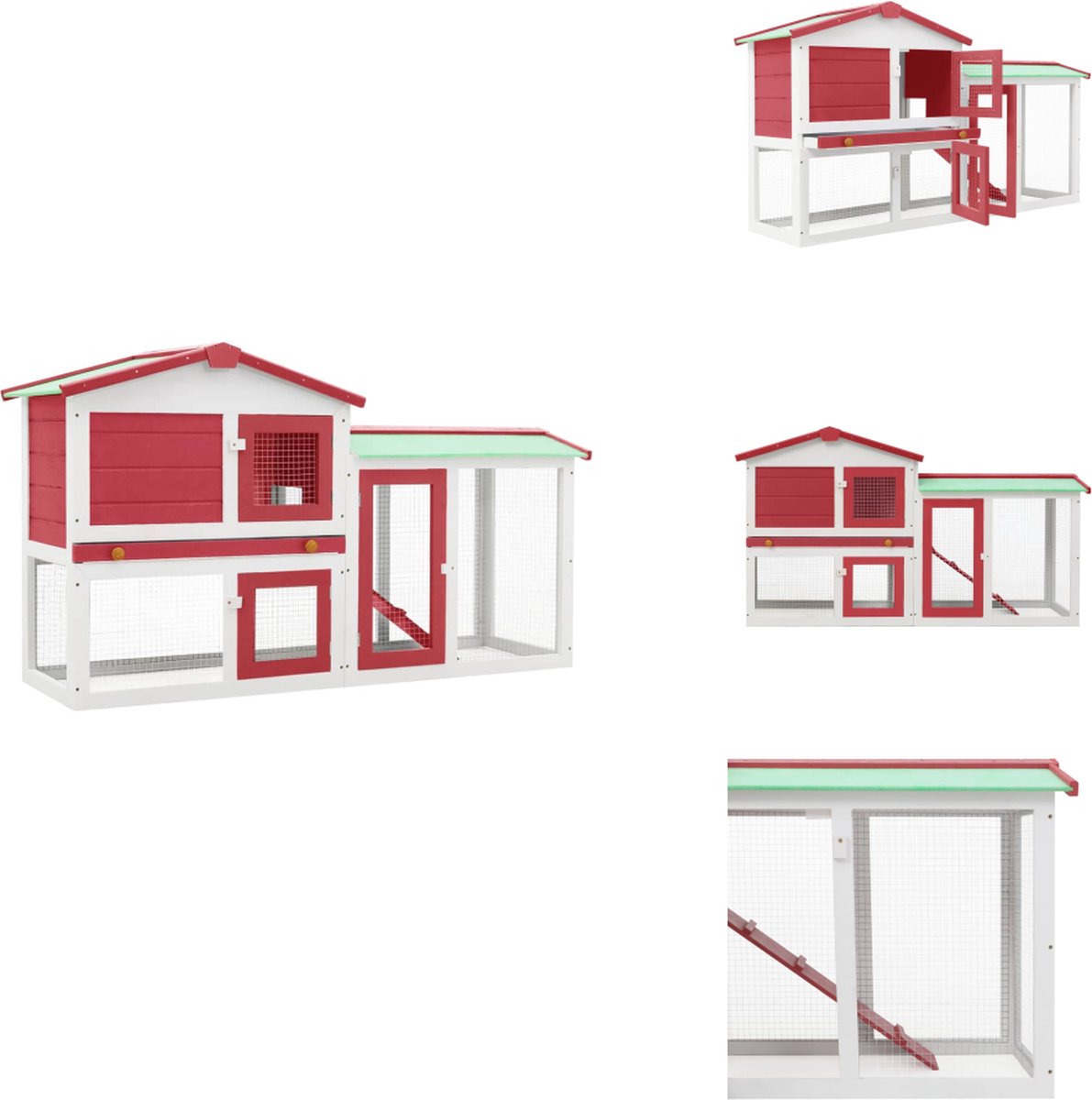 vidaXL Konijnenhok – Konijnenhokken – Dierenhok – Dierenhokken – Konijnenhok voor buiten groot 145x45x84 cm hout rood en wit vidaXL Konijnenhok – Konijnenhokken – Dierenhok – Dierenhokken – Konijnenhok voor buiten groot 145x45x84 cm hout rood en wit