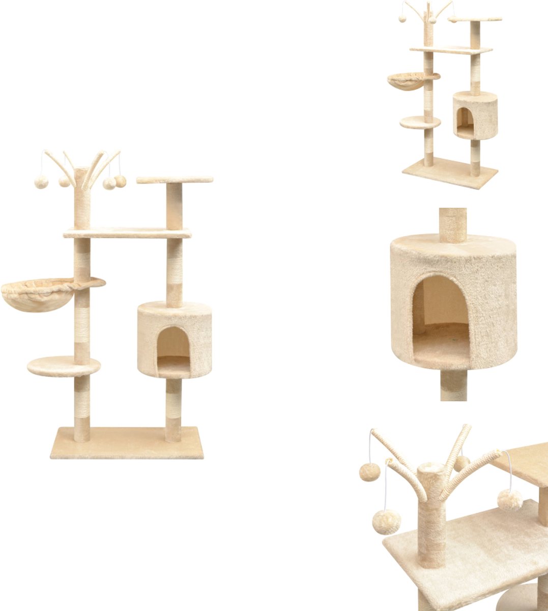 vidaXL Kattenboom – Kattenbomen – Kattenkrabpaal – Kattenkrabpalen – Kattenkrabpaal met sisal krabpalen 125 cm beige