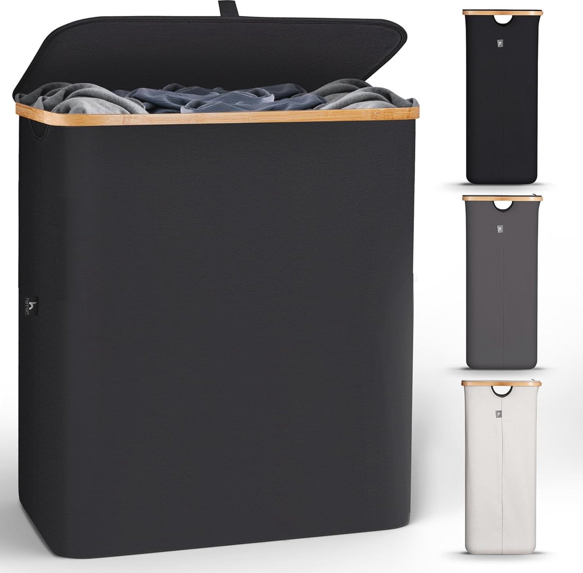 Goedkoopste Grote Wasmand met Deksel en 2 Vakken | 140L Opvouwbare Wasmand voor Badkamer en Slaapkamer | Moderne Wasverzamelaar met Handvatten