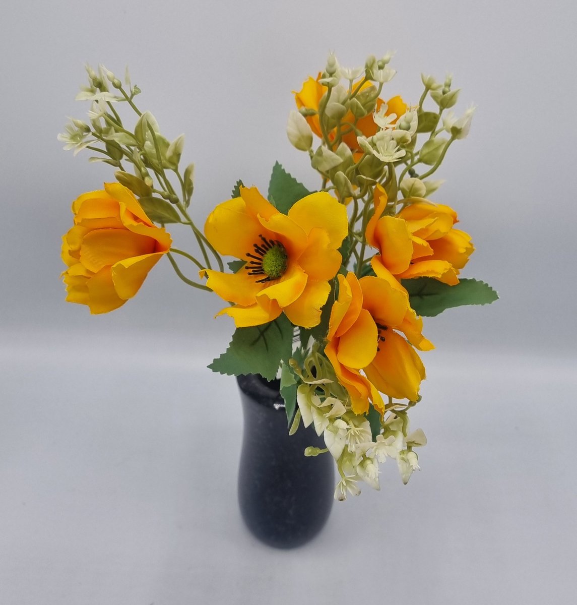 Boeket - Anemoon - U826-m4 - 31cm - Donker Geel - Grafdecoratie - Zijdenbloemen - Kunstbloemen