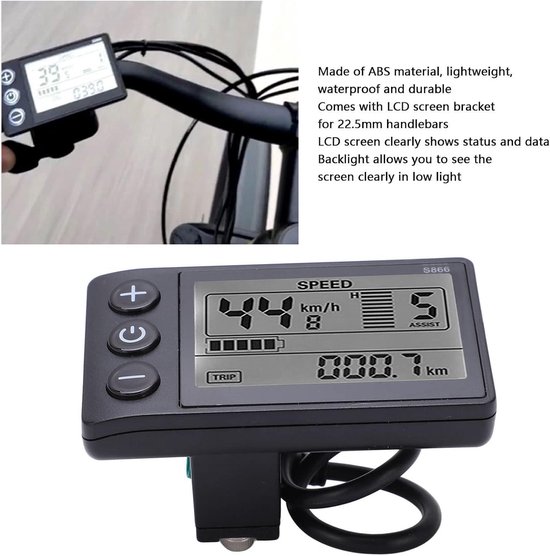 LCD-display Ananda D13 fietscomputer voor elektrische fiets en e-bike met loopondersteuning 4-6 km/u