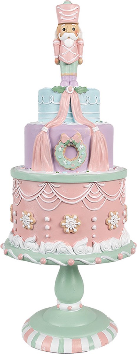 Clayre & Eef Decoratie Beeld Taart Ø 17x42 cm Roze Kunststof
