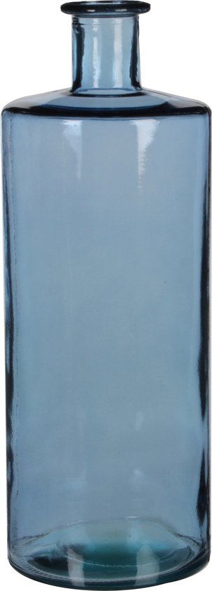 Mica Decorations Guan Fles Vaas - H40 x Ø15 cm - Gerecycled Glas - Blauw