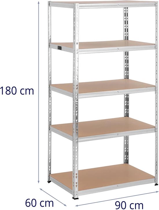 Stellingkast, opbergrekken 180 x 160 x 90 cm - met verstelbare planken, 250 kg per laag