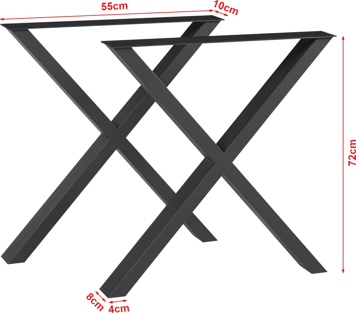 en.casa Stalen onderstel Maribo set van 2 tafelpoot 72x55 cm zwart [en.casa]