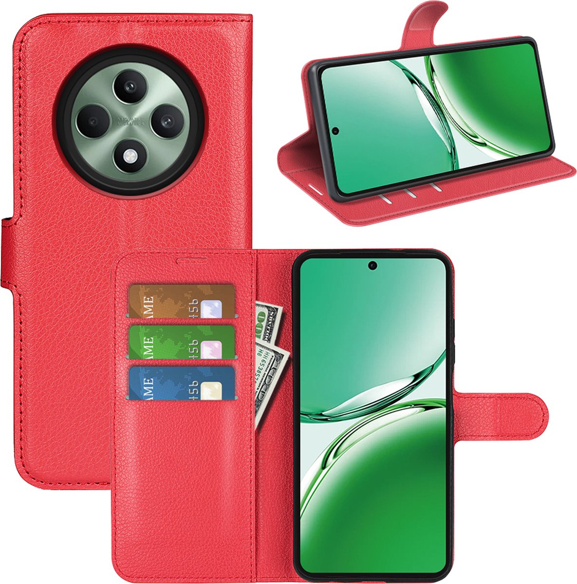 YANJIEER Portemonnee Telefoonhoesje Voor OPPO Reno 12 5G - PU Leren Flip Case Met Kaarthouder, Polsband & Standfunctie - Roze