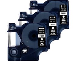 DULA Dymo D1 45021 - S0720610 - Compatible label tape - 3 lettertapes - Wit op zwart - 12mm x 7m