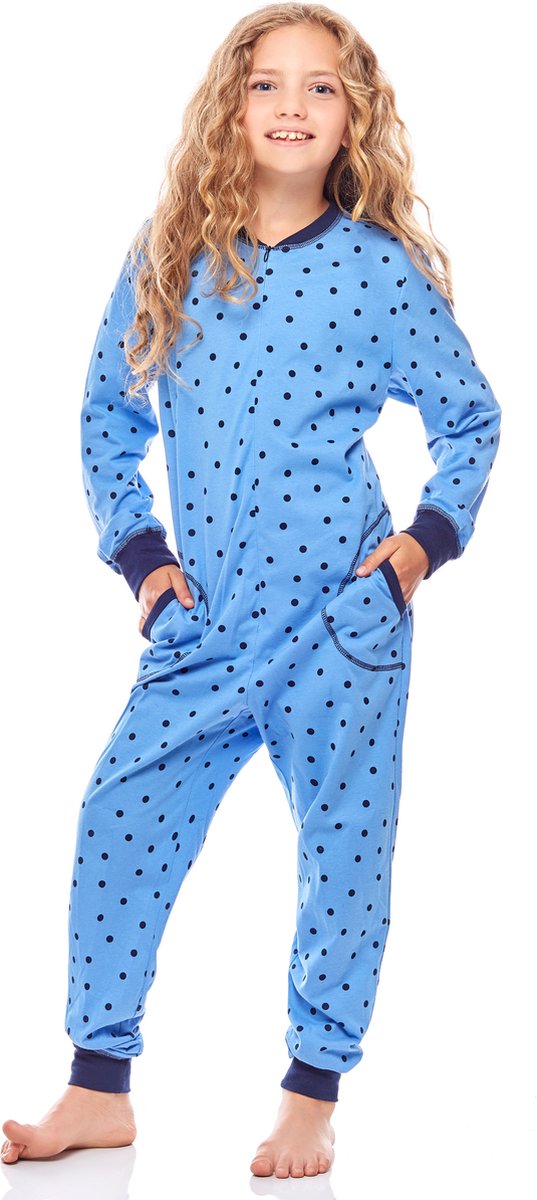Merry Style Kinder Pyjama - ronde hals - lange mouwen - lange broek met zakken - Katoen - MS-MS10-186-PJ - Blaue Punkte Marine - 134-140