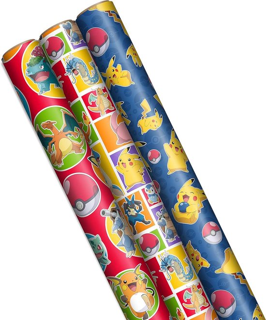 Hallmark Pokémon Wrapping Paper - Pikachu, Charmander, Bulbas