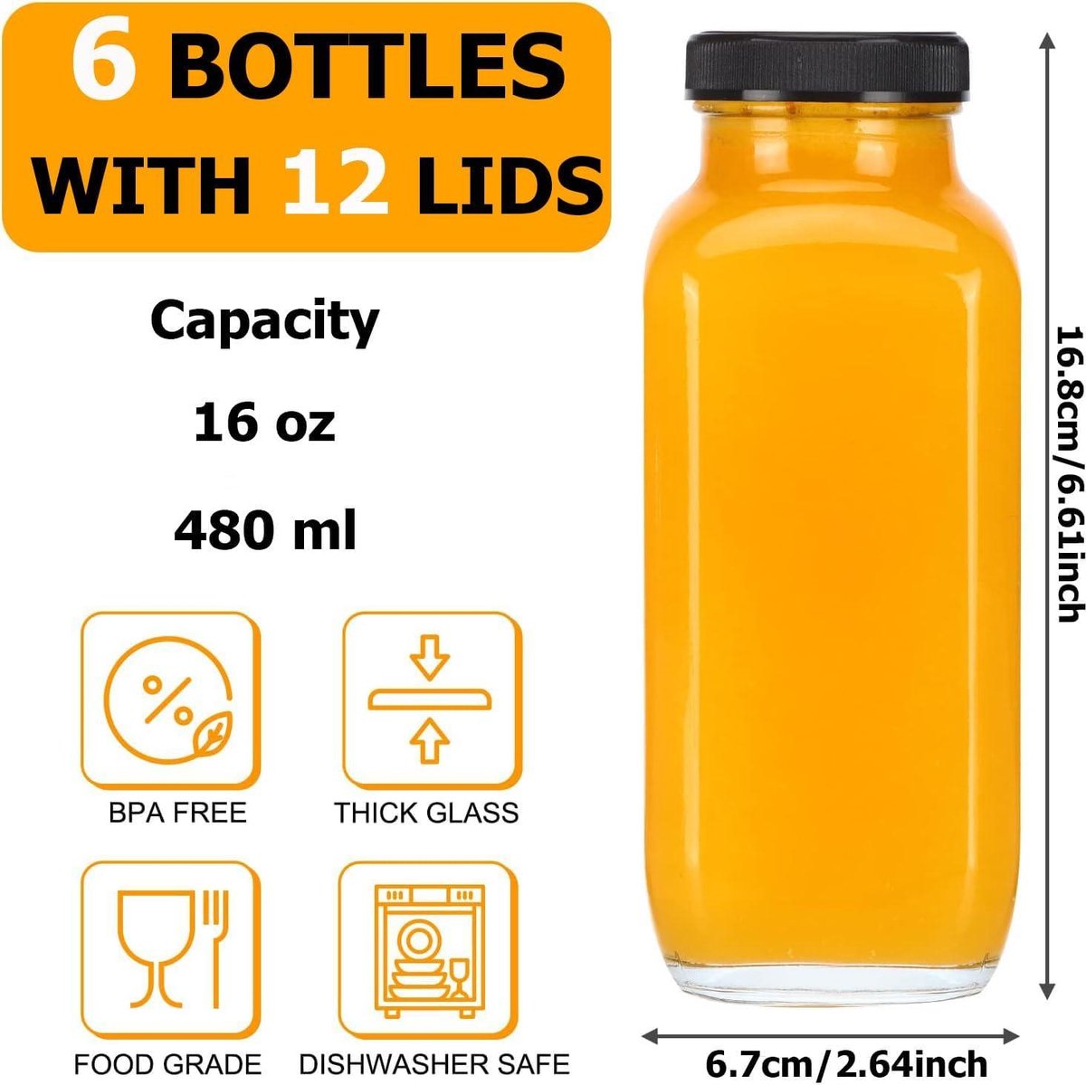 Belle Vous 3x herbruikbare glazen flesjes met dop - Sapflessen - 3x glazen fles 1 liter - Luchtdichte deksels - Lekvrije flessen voor sap of melk
