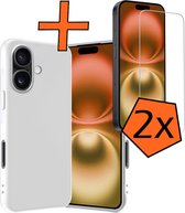 Coque pour iPhone 16, coque en Siliconen avec 2 films de protection d'écran – Coque pour iPhone 16, coque arrière – Wit