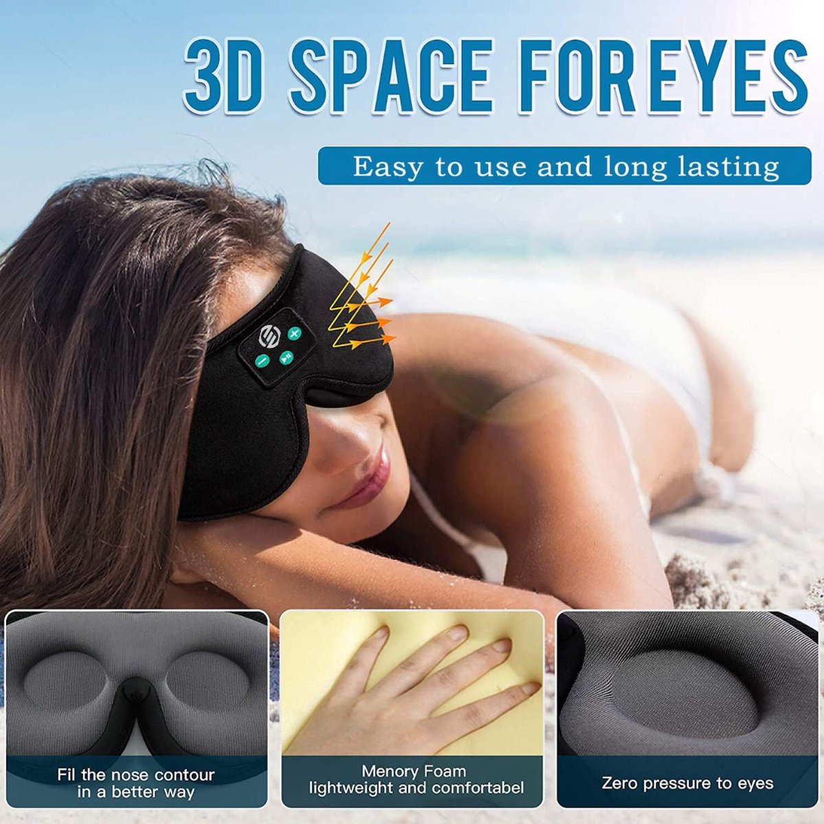Equivera Slaapmasker Bluetooth - Slaap Koptelefoon - Hoofdband met Speakers - Mannen en Vrouwen - Slaapmasker met Speakers - 100% Verduisterend - Incl. White Noise en Binaural Beats