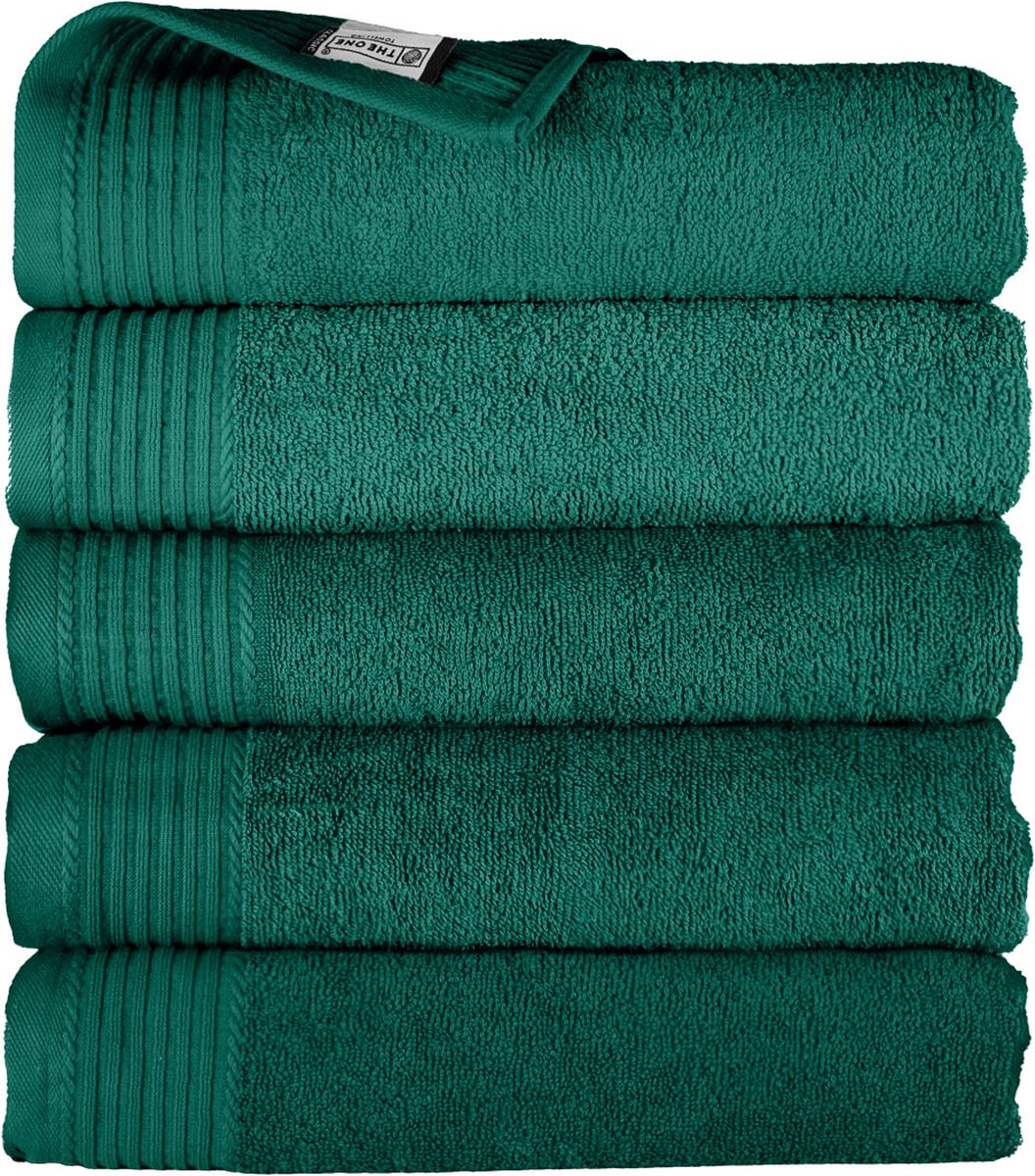 The One Towelling Classic Handdoeken - 70 x 140 cm - 5 Stuks - Voordeelverpakking - Hotelkwaliteit - 100% Gekamd katoen - Sneldrogend - Handdoekenset - Badhanddoek - Emeraldgroen