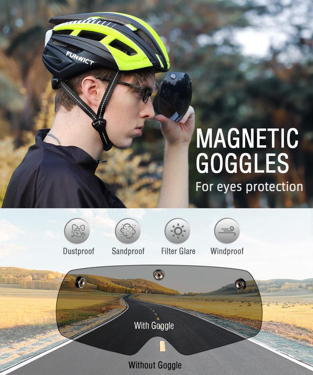MTB Helm met Verwijderbare Bril en Voering LED-achterlicht - Fietsfietshelm voor Heren en Dames