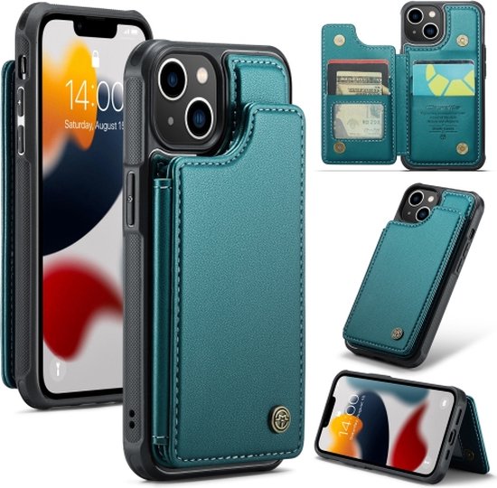 Luxe Portemonnee Backcover met Anti-RFID kaarthouders voor iPhone 13 _ Groen