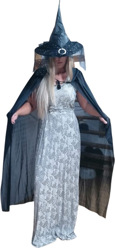 Sexy Halloween Heksen Kostuum voor Dames - Inclusief Heksenjurk, Cape met Capuchon en Heksenhoed - Perfect voor Volwassenen