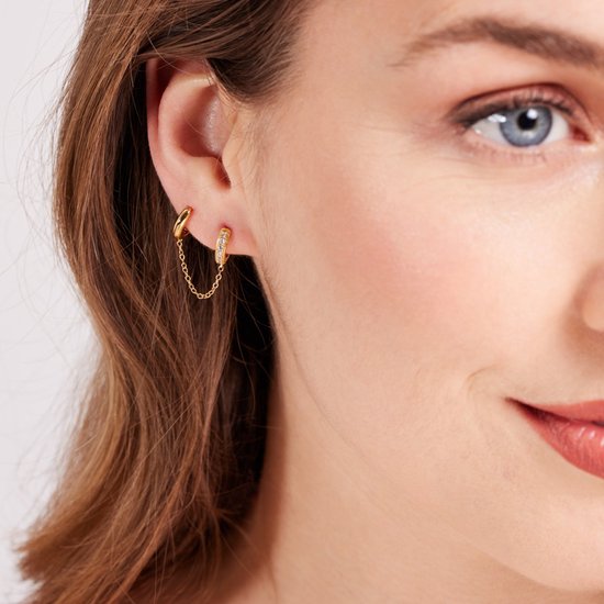 Lucardi - Boucles d'oreilles double plaqué or pour femme avec zircone - Boucles d'oreilles d'oreilles - Cadeau - Argent véritable -