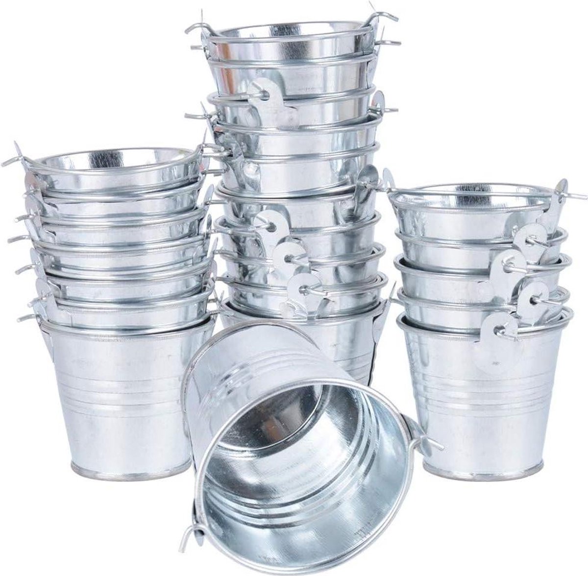Goedkoopste 24 stuks mini-emmers bonbonnière bruiloft gastgeschenk doop doos kleine geschenkdoos feest voor snoep Kerstmis adventskalender kerstkalender - zilverkleurig - 24 stuks - ongeveer 52 cm hoog