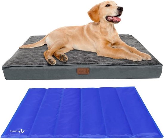 VOUNOT Orthopedisch Hondenbed met Uitneembare Koelmat, 2 in 1 Hondenkussen Kleine Honden, Uitwasbare Hondenmat, Grijs 75x50x6,5 cm
