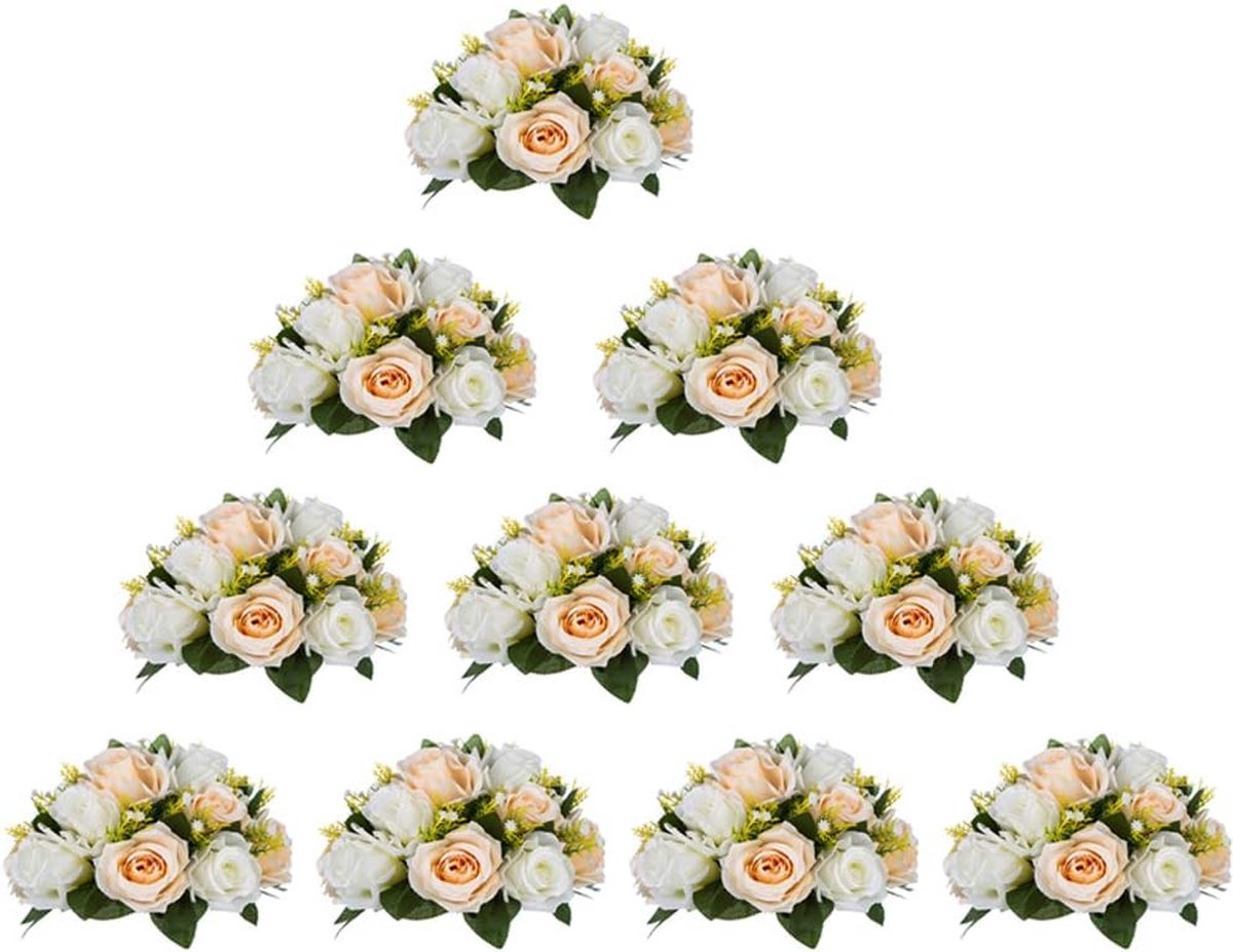 Goodivery ® Realistische Kunstbloemen Boeketten voor Bruiloften, Feesten en Decoratie - Set van 10 - Champagne