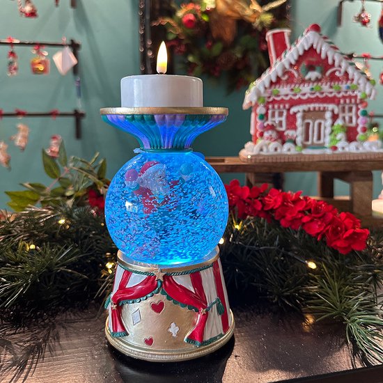 Viv! Boule à Noël de Noël avec Musique et LED + chandelier - Cirque Père Noël - violet rouge vert - 19 cm Résine / Multi