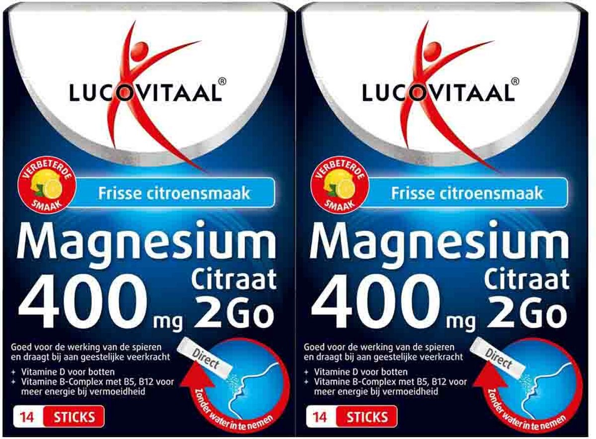 Goedkoopste 2x Lucovitaal Magnesium 400mg 2Go 14 sachets