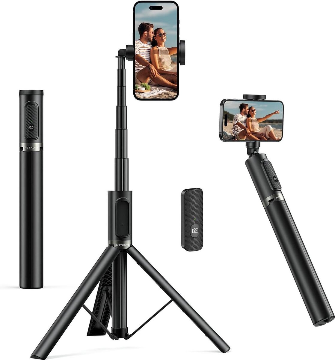 140 cm Selfie Stick met Bluetooth-afstandsbediening en aluminium statief - iPhone Samsung Android - Zwart