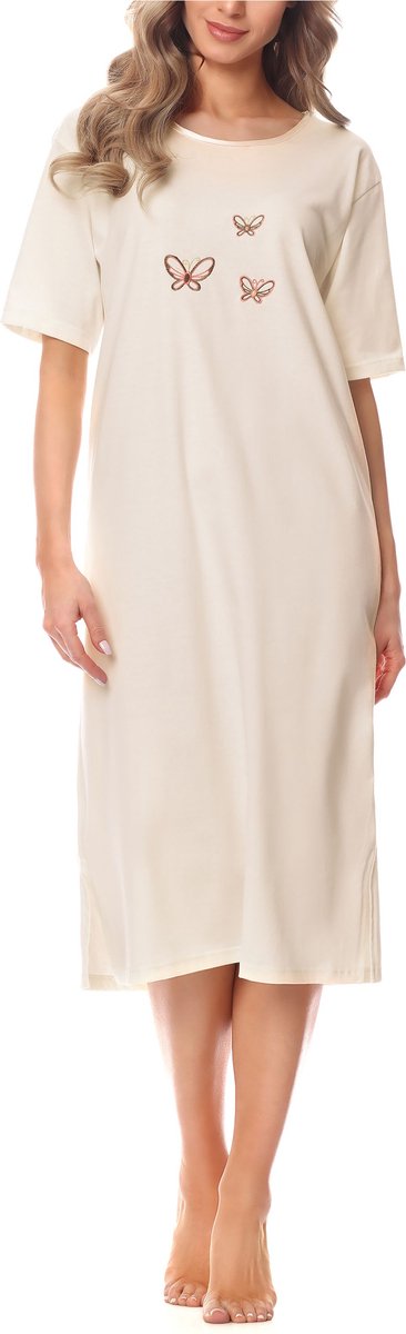 Merry Style Dames Nachthemd - Nachtjapon - Korte Mouwen - Katoen - MS-DR-Malwa-ND-KR - Ecru - XL