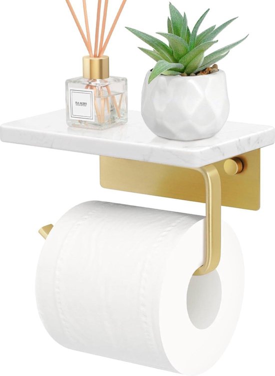 YUET Wandgemonteerde toiletpapierhouder, ronde tissuehouder standaard voor badkamer- en keukenopslag, chroom SUS 304 roestvrij staal (goud