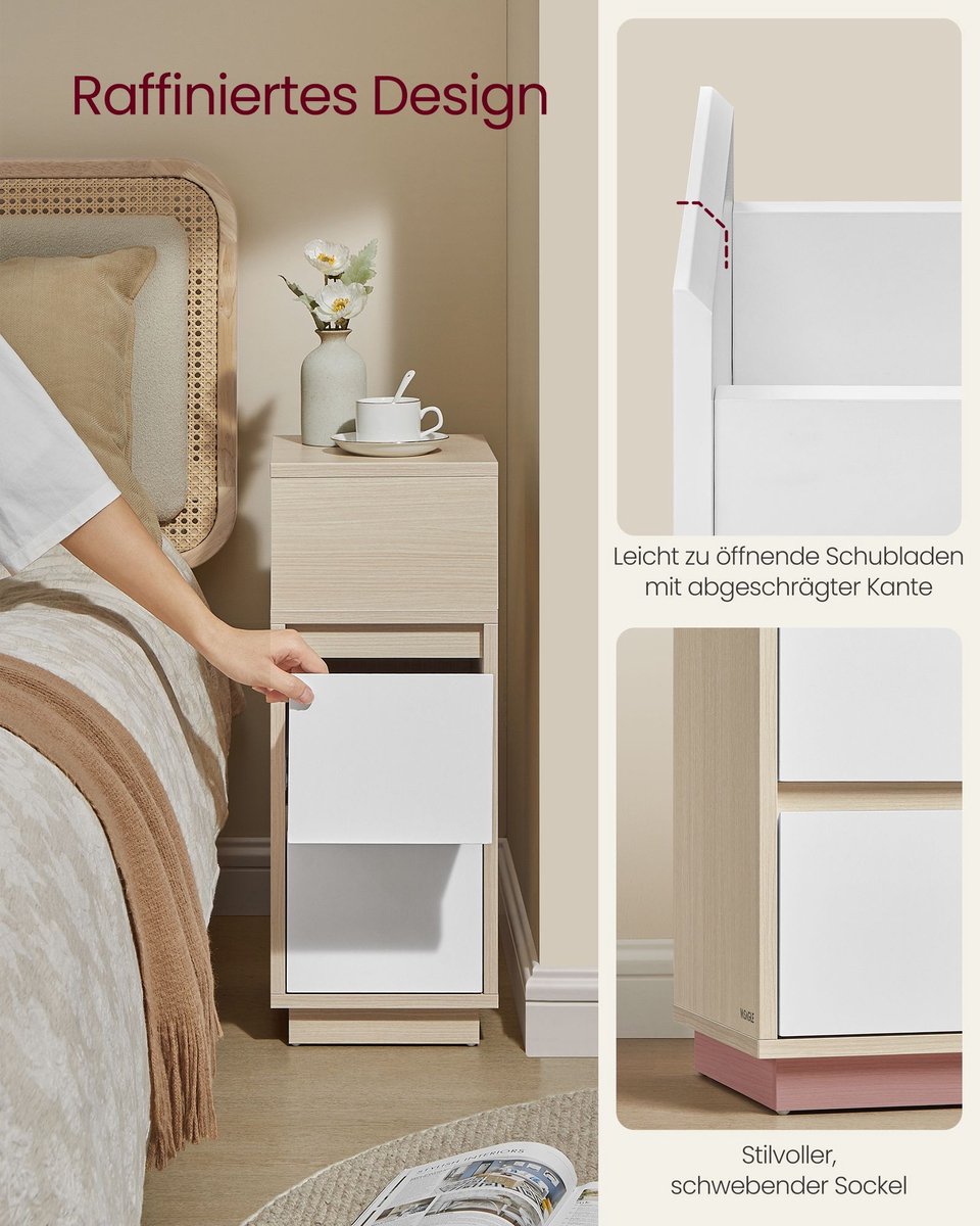 Smal nachtkastje set van 2 hoge nachtkastjes met laden slanke slaapkamer bijzettafel in 2 kleuren Smal nachtkastje set van 2 hoge nachtkastjes met laden slanke slaapkamer bijzettafel in 2 kleuren