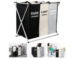 Wasmand 3 Vakken - Wassorteerder Aluminium - 65x40x60 cm - Afneembare Waszak - Inclusief EBOOK