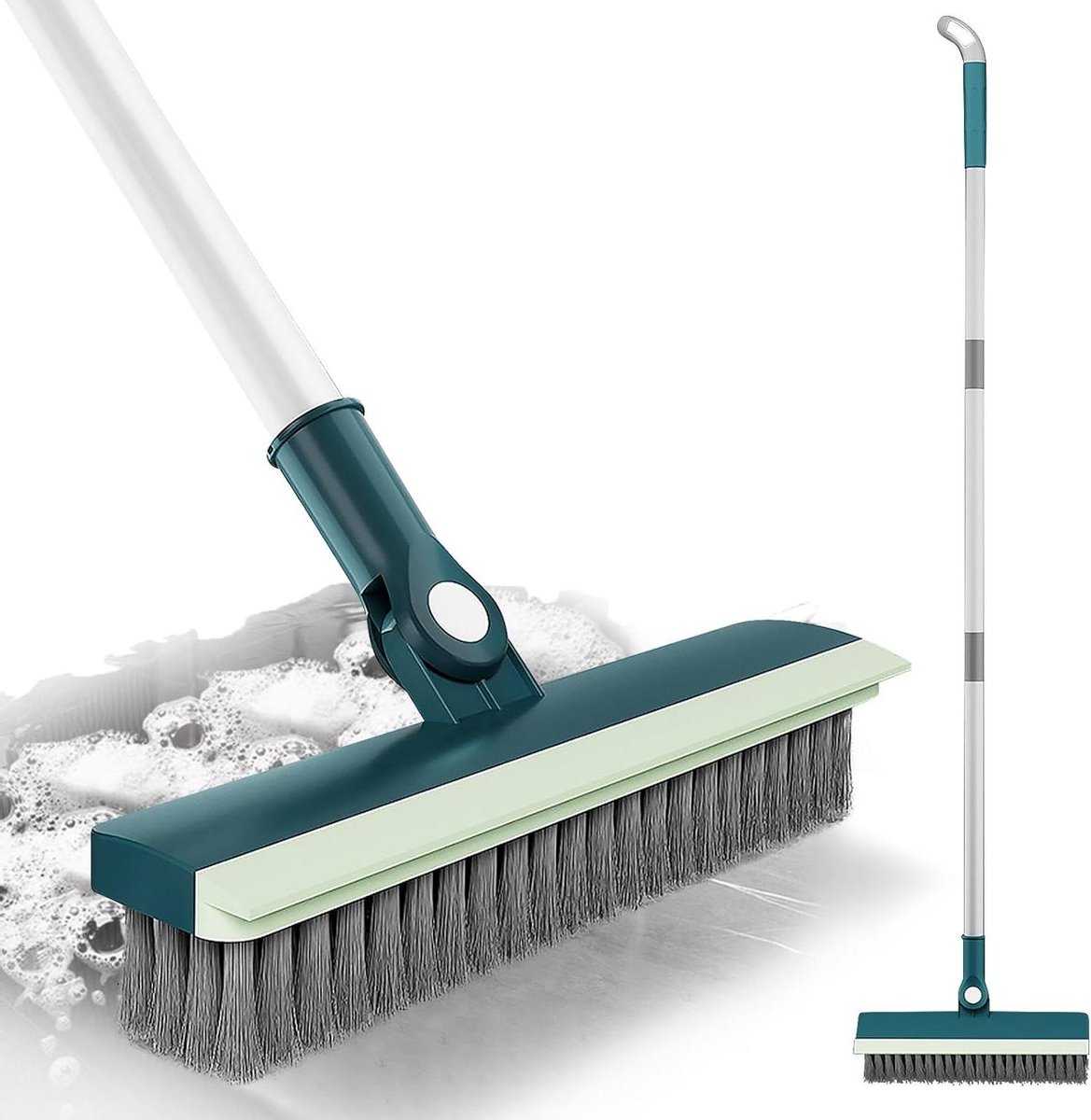 Goedkoopste Vloerschrobber 2-in-1 schrobber met waterschuiver - verstelbare steel 122 cm - stijve borstels - 180 graden rotatie - voor badkamer, terras, garage, keuken schrobber met steel