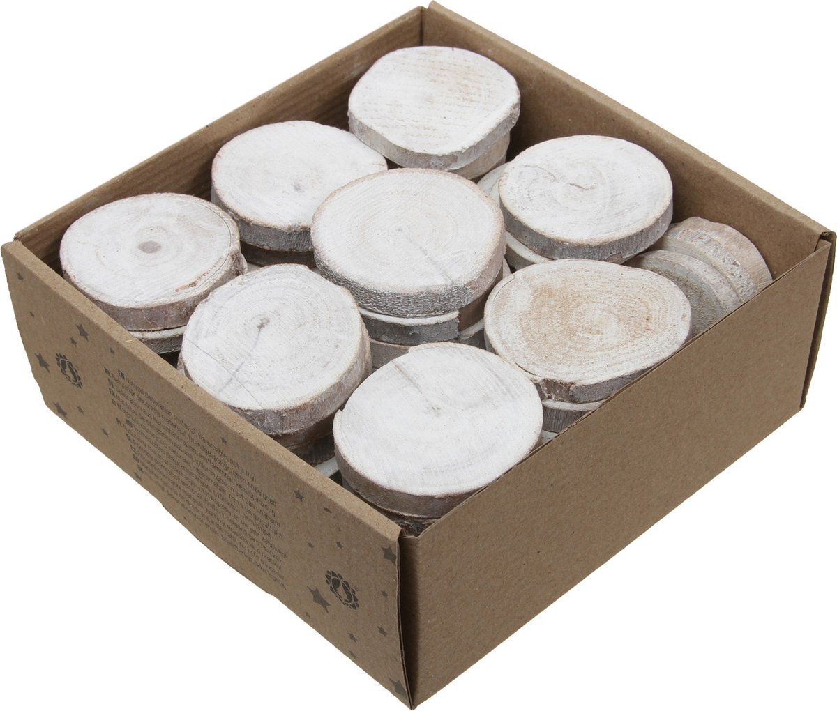 Othmar Decorations Decoratie boomschijfjes - 60x - 5-7 cm - hout - wit - rond - boomschors