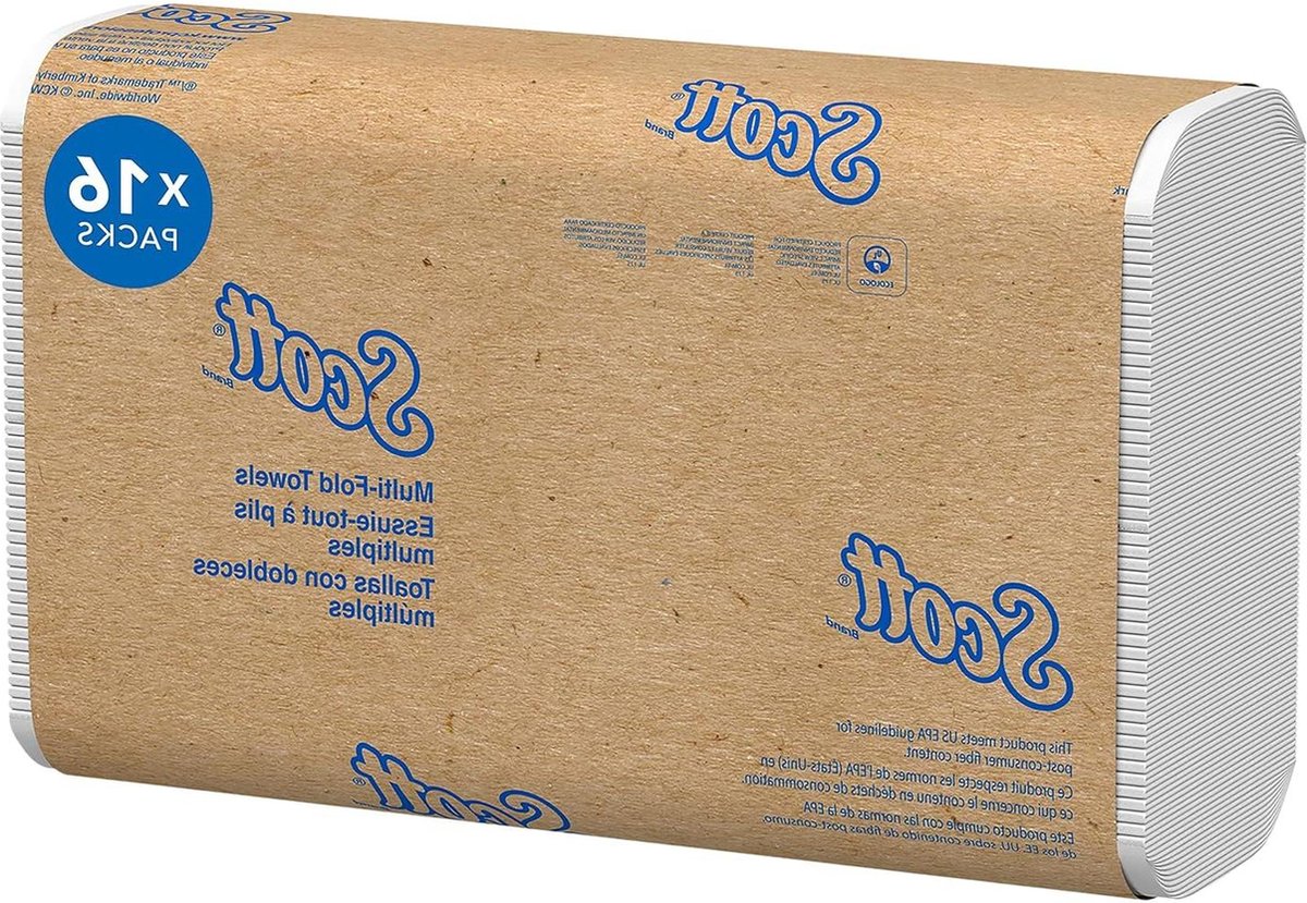 3749 Scott papieren handdoekjes - gevouwen handdoekjes - 16 pakketten x 250 witte papieren handdoeken - 4000 stuks