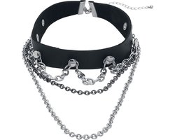 Gothicana Zwarte halsketting / choker met ketting details - Dames - Standard