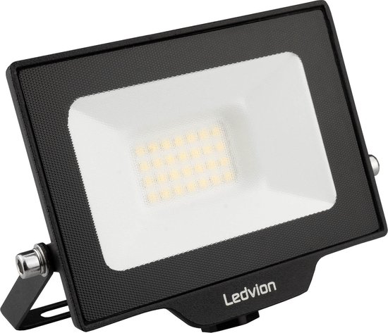Projecteur LED Ledvion noir avec large panneau lumineux blanc.