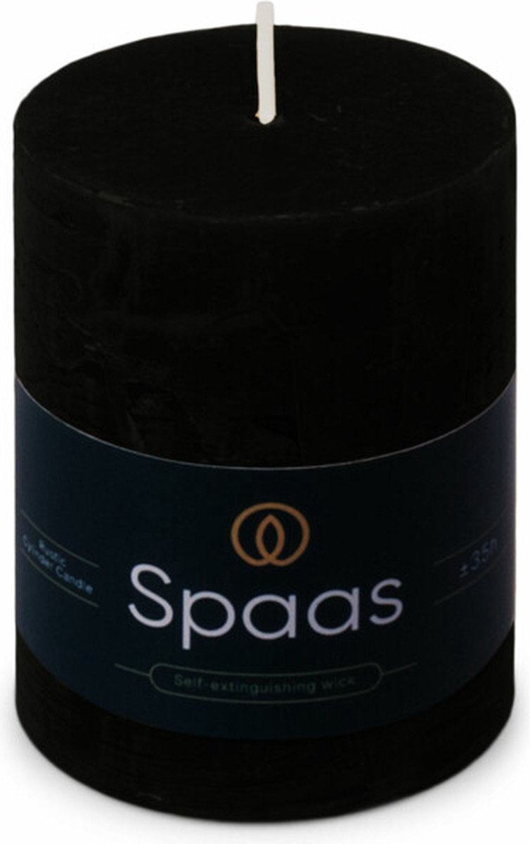 SPAAS Rustieke Pillarkaars ± 35 branduren Zwart - 8 x 1 stuk - Voordeelverpakking
