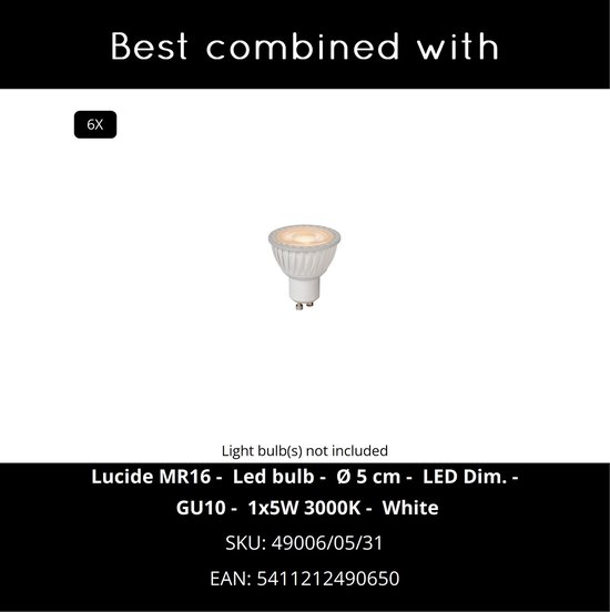 Lucide MIRAVELLE - Suspension - 6xGU10 - Blanc