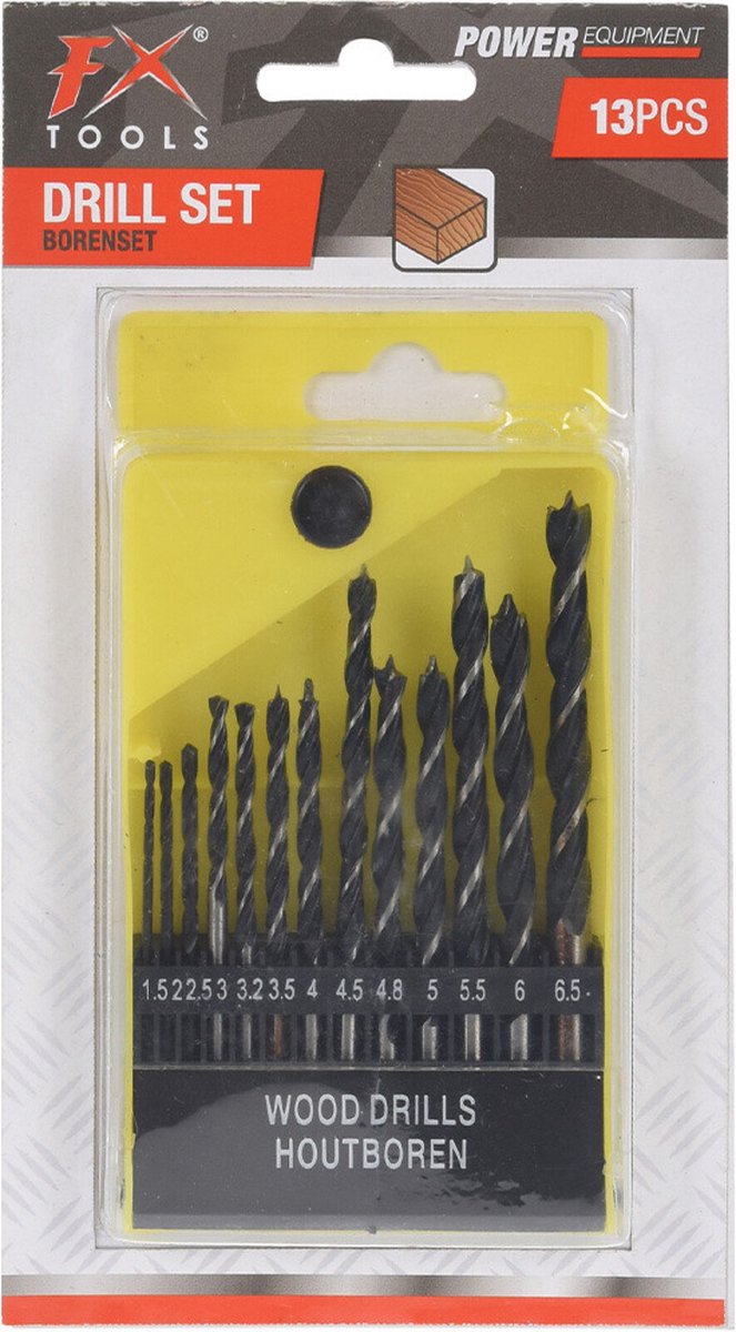 FX Tools Borenset - 13-delig - hout - 1.5 tot 6.5 mm - inclusief houder