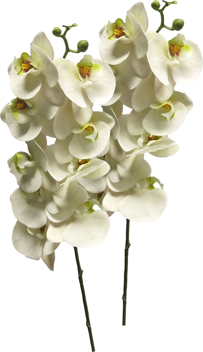 Bellatio Design Kunstbloem Orchidee Bora - 3x - wit - 108 cm - losse steel - kunst zijdebloem
