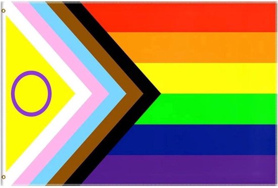 Scoby - Drapeau arc-en-ciel - LGBT - Progress Pride - Drapeau intersexué - 150x90cm - Polyester - Multicolore
