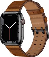 By Qubix - Leren band met twin gesp - Bruin met zwarte gesp - Geschikt voor Apple Watch 38mm / 40mm / 41mm / 42mm