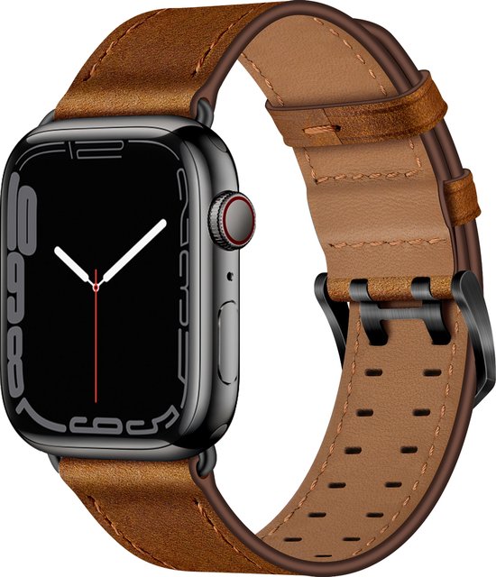 By Qubix - Geschikt voor Apple Watch bandje - Leren band met twin gesp - Bruin met zwarte gesp - Geschikt voor Apple Watch 38mm / 40mm / 41mm / 42mm