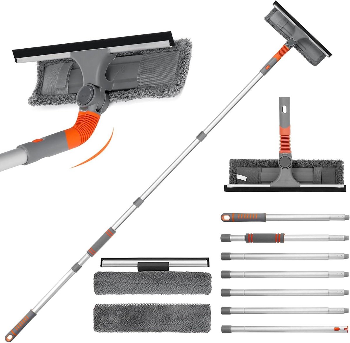 Goedkoopste Raamwisser set met 2 microvezeldoeken - Opvouwbare raamtrekker - RVS handgreep tot 254 cm Ramenwasser