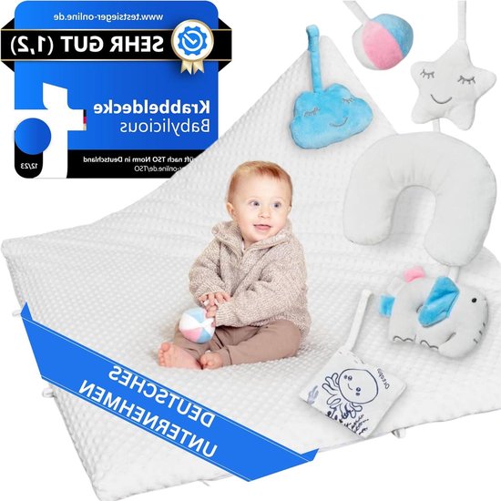 RFWR® Kruipdeken En Vloerkussen Voor Kinderen 60x120 Cm Multifunctioneel Speelkleed Voor Kinderen Met Twee Zijden Beige Met Witte Sterren