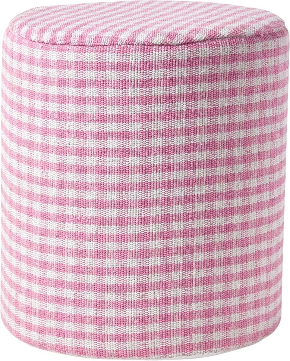 Homescapes Vichy ruit poef rond – roze en witte kruk, 40x42 cm Roze-Wit