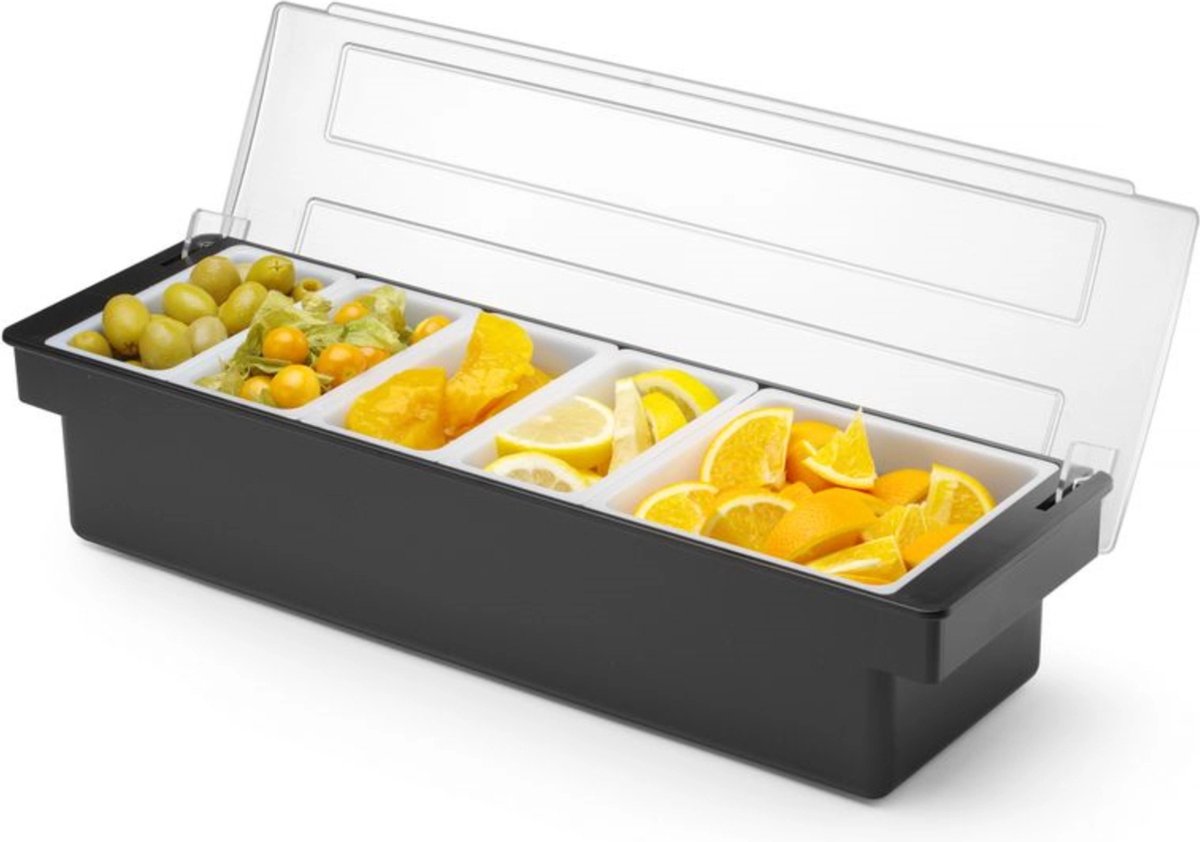 BarUp Bar Garneerunit met 5 Bakjes - Cocktail Ingrediëntenbak - 48x15x(H)10cm