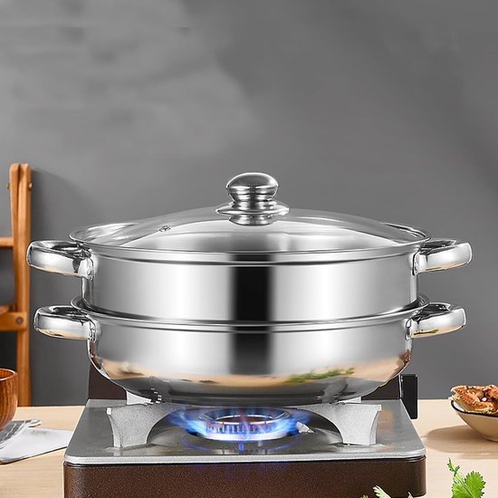 Set De Cuisson à Vapeur Pour Aliments, Casseroles En Acier Inoxydable 27 Cm / 11 Pouces Casserole Pour Cuisson à Vapeur à 2 Couches, Casserole à Soupe à Double Chaudière, Cuisinière à