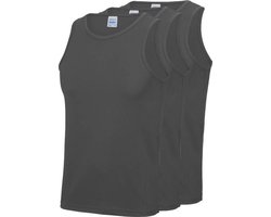 foto van 3-Pack Maat XL - Sport singlets/hemden grijs voor heren - Hardloopshirts/sportshirts - Sporten/hardlopen/fitness/bodybuilding - Sportkleding top grijs voor mannen